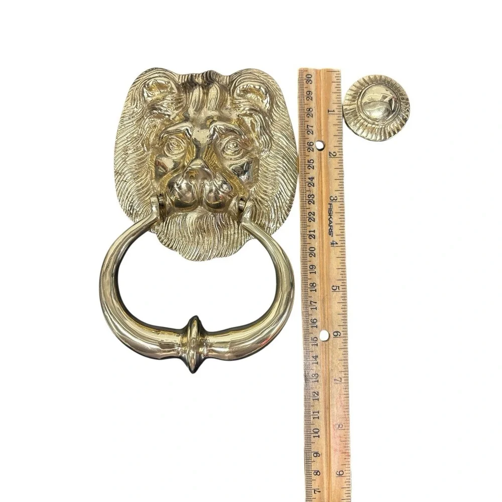 Vintage‎ Solid Polished Brass Lion Head Door Knocker Complete w/ Striker & Bolts